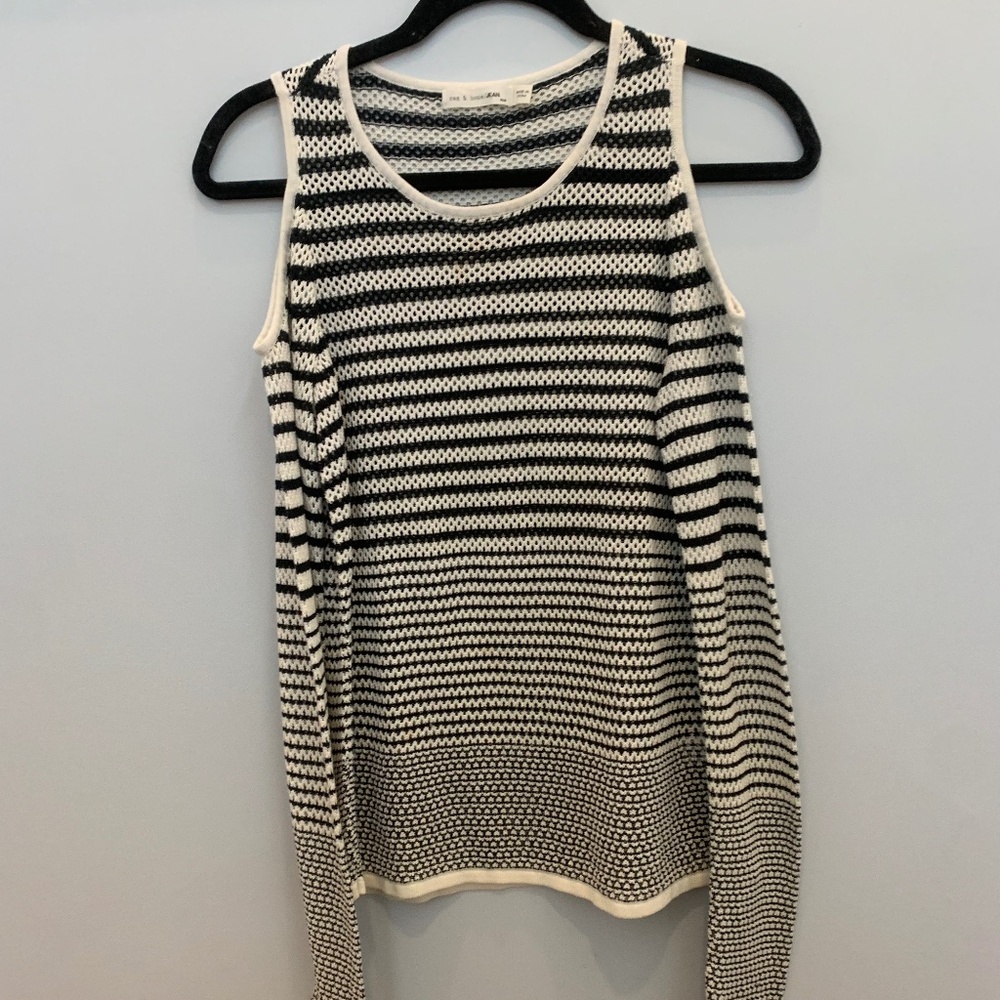 Rag And Bone Black White Stripe Semi-Sheer Cold S… - image 2